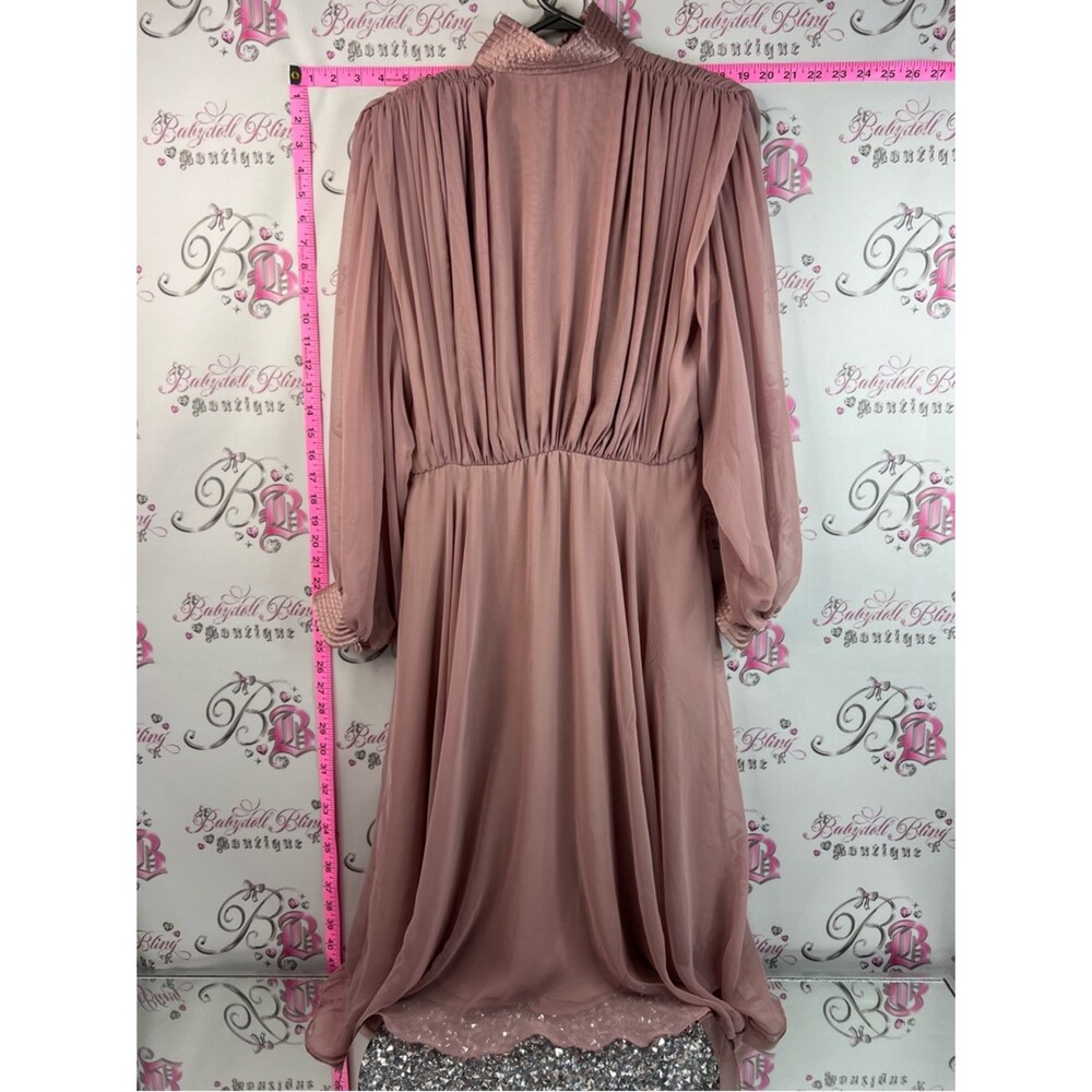 Paris fashion dress vintage flowy rare Romantic Dusty Rose Pleated Midi Dress